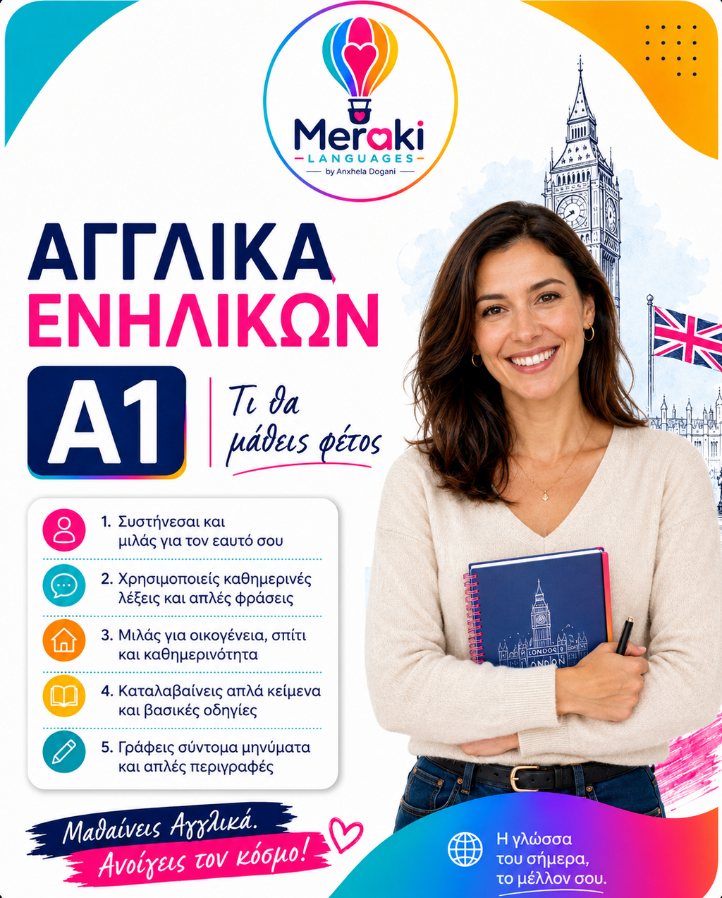Μάθημα A1 Αγγλικών Ενηλίκων / Online ή δια ζώσης