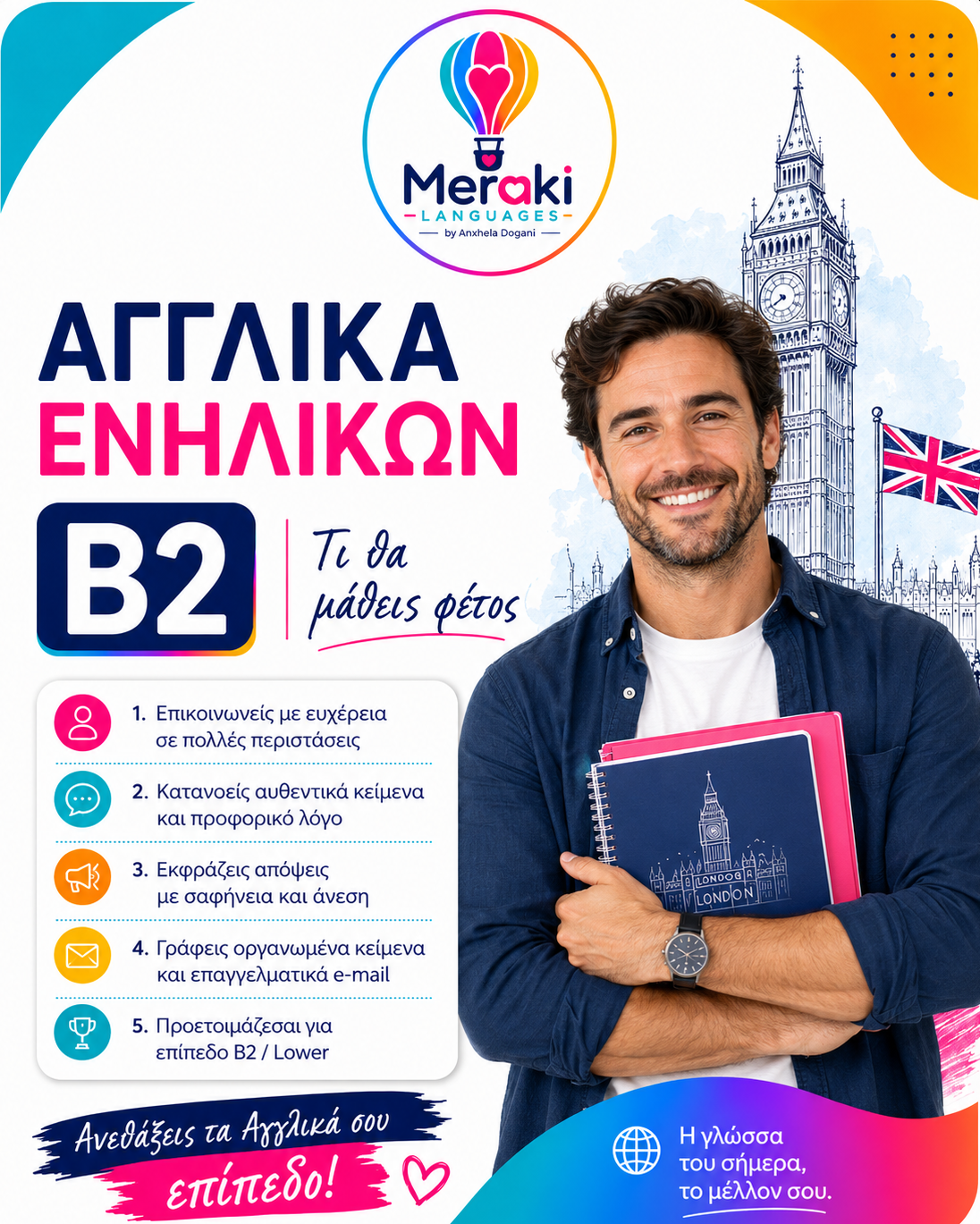 Μάθημα B2 Αγγλικών Ενηλίκων / Online ή δια ζώσης