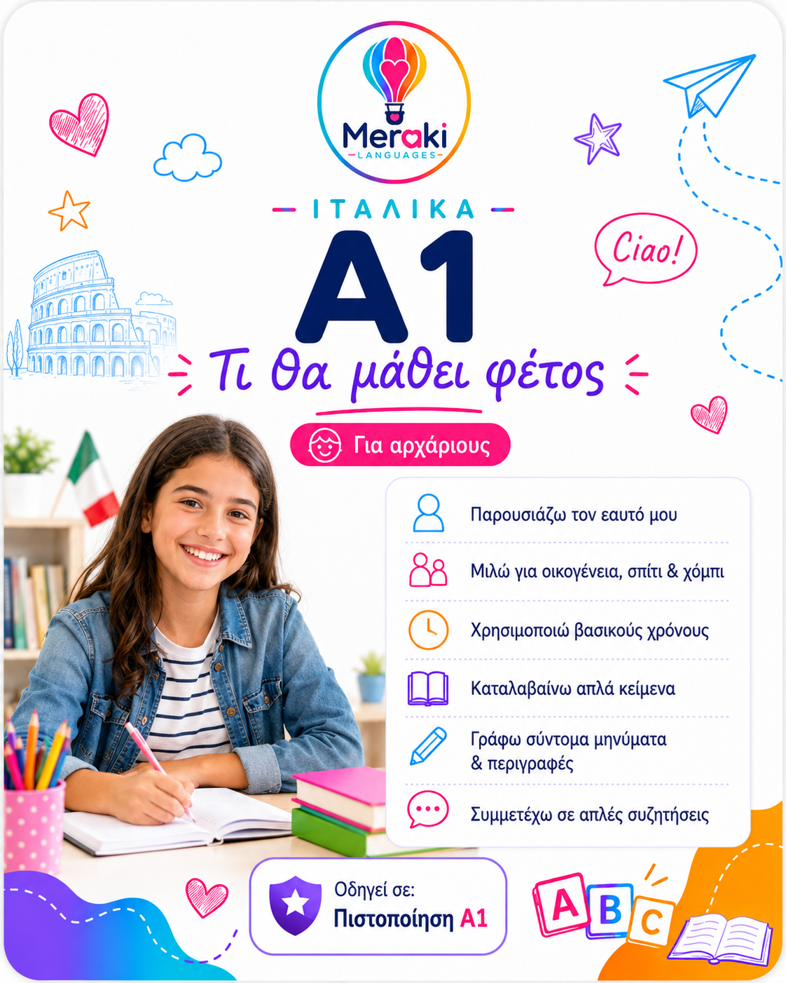 Μάθημα A1 Ιταλικών / Online ή δια ζώσης
