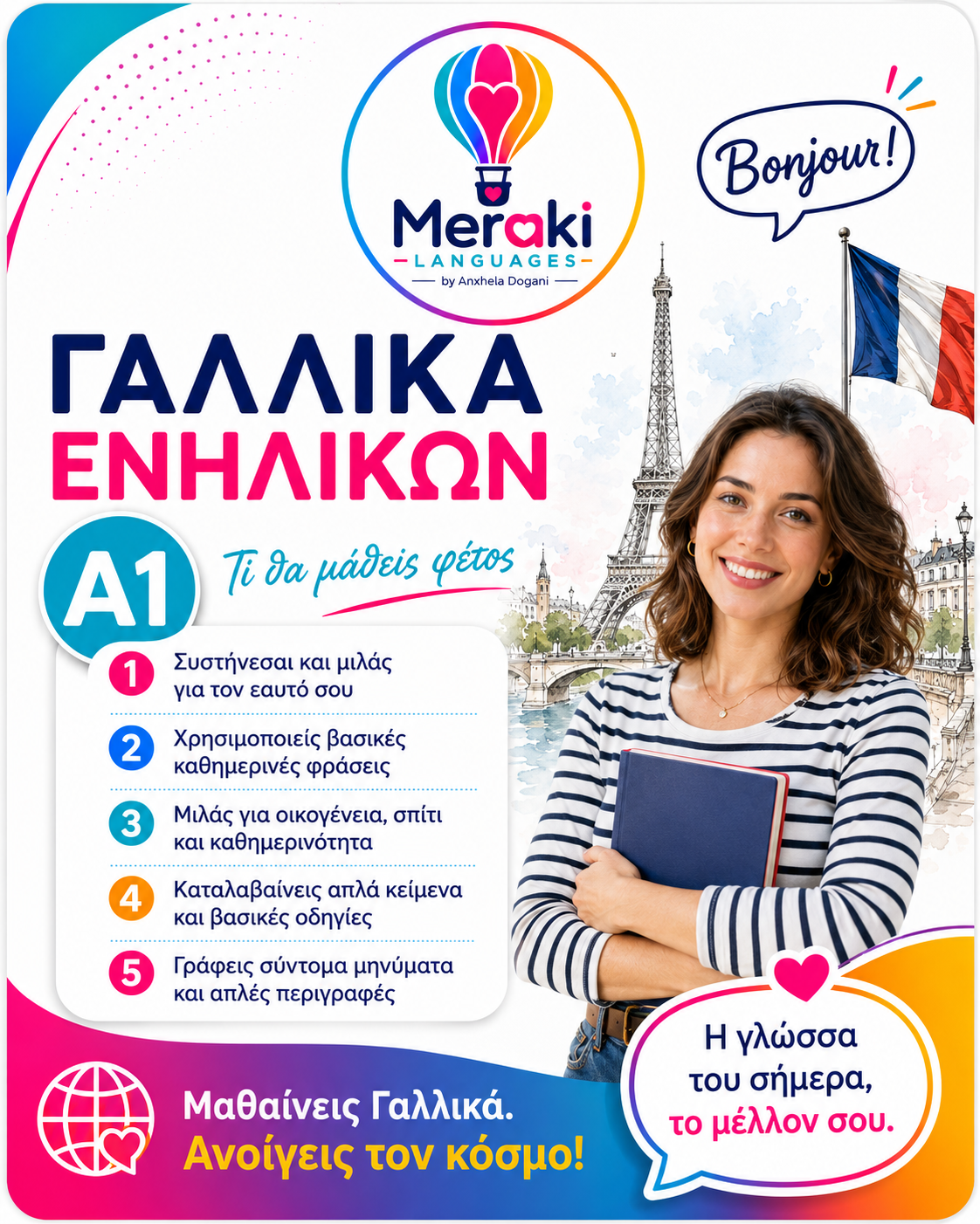 Μάθημα A1 Γαλλικών Ενηλίκων / Online ή δια ζώσης