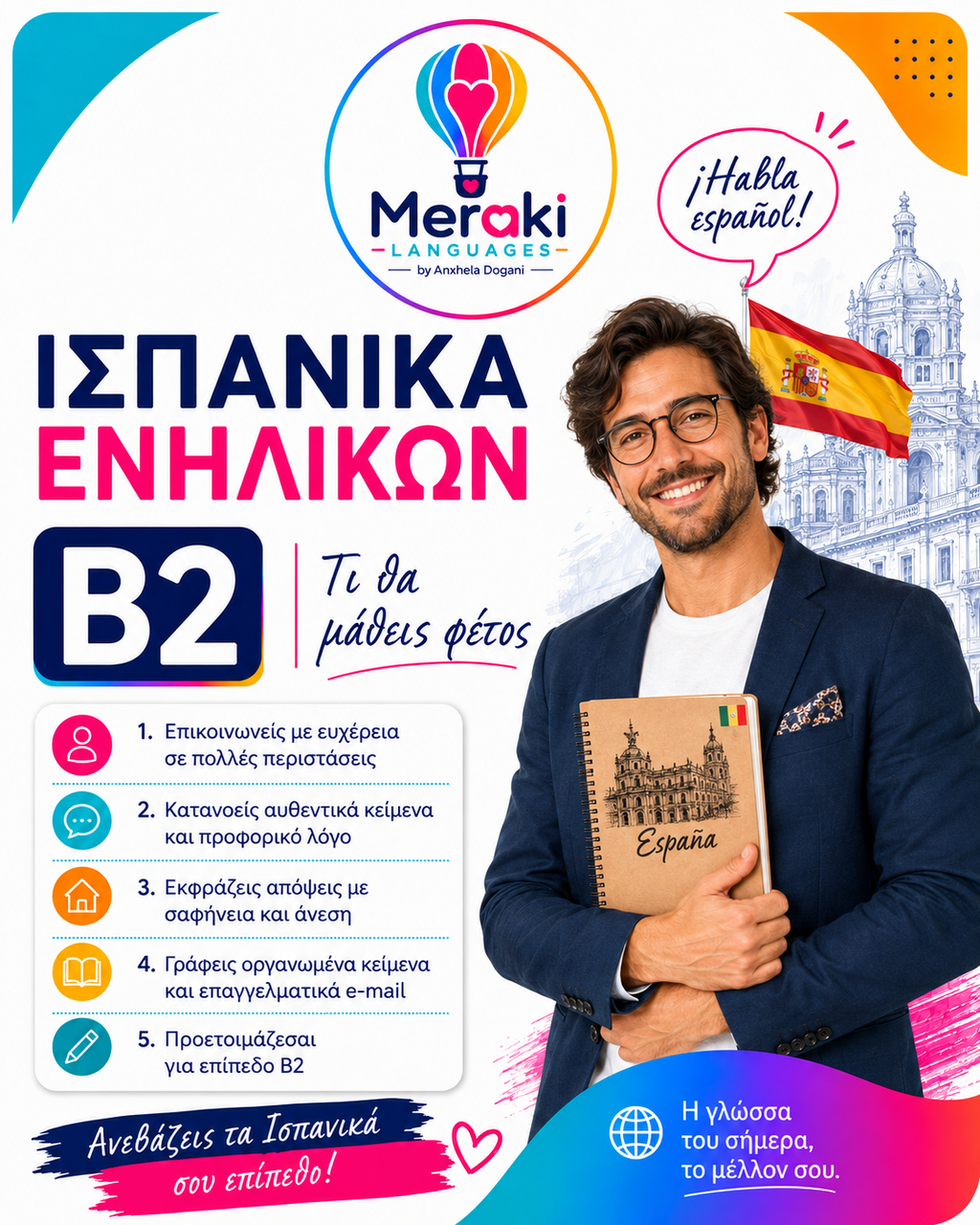 Μάθημα B2 Ισπανικών Ενηλίκων / Online ή δια ζώσης